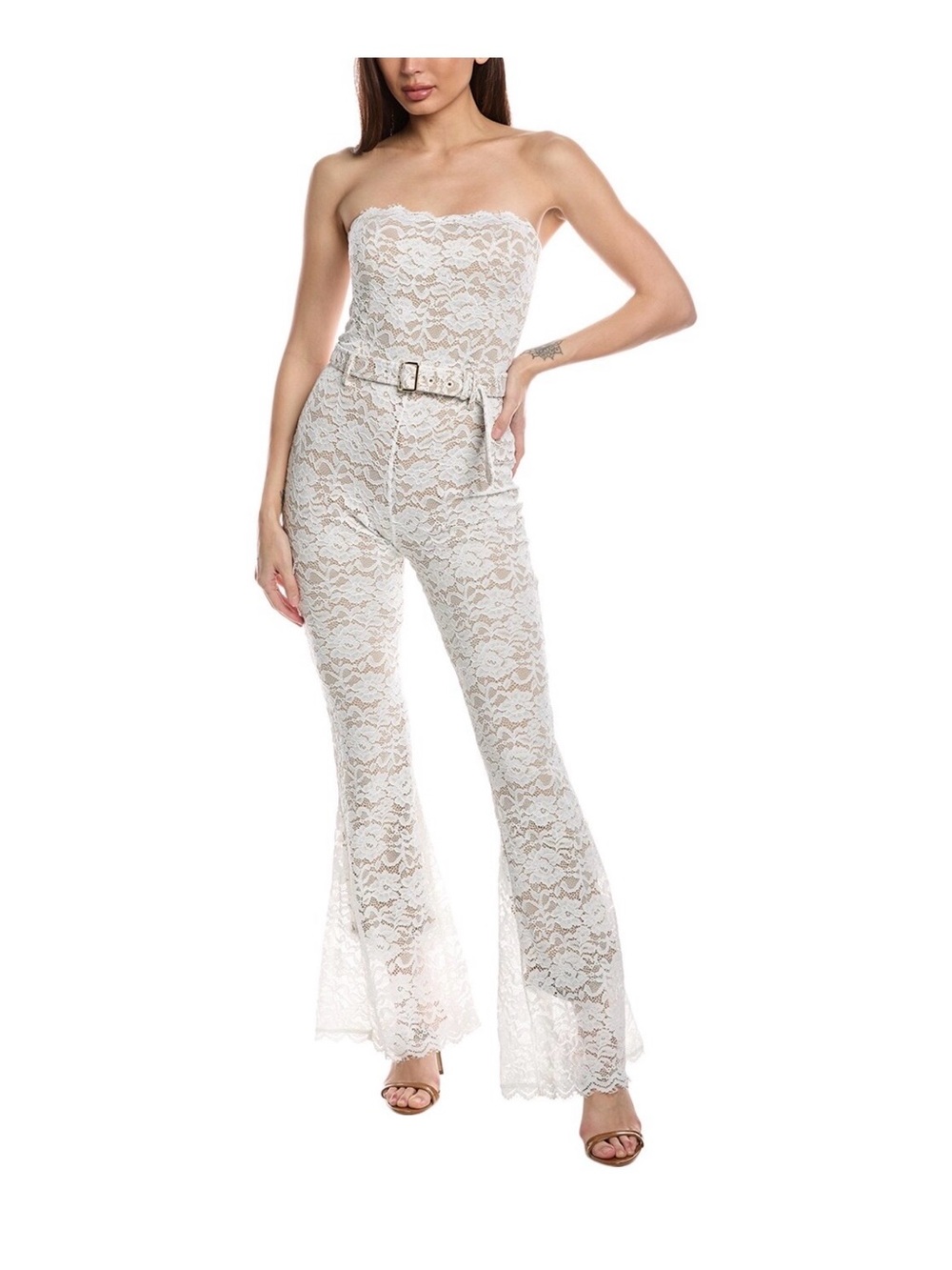 NEW Generation Love Strapless White Lace Belted Jumpsuit